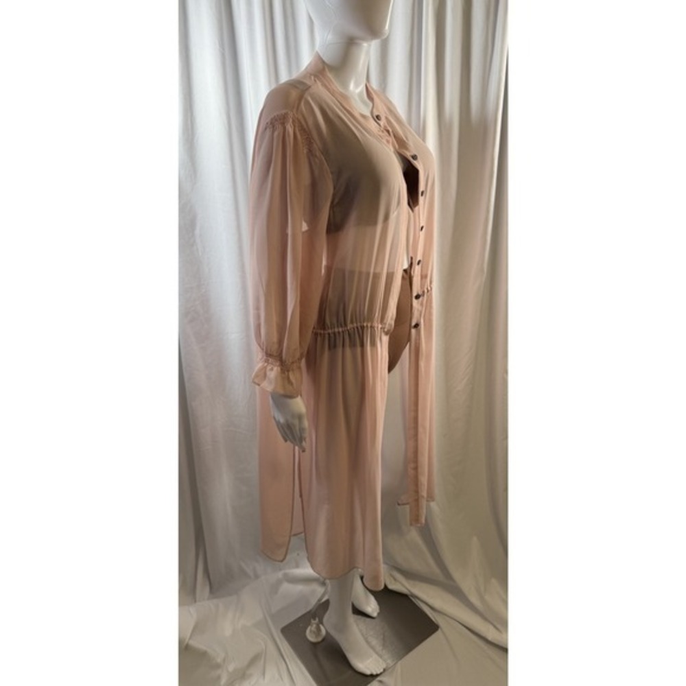 Vince Camuto Blush Pink Sheer Button Front Maxi Duster Cardigan Coverup L 83-12 - Picture 9 of 16